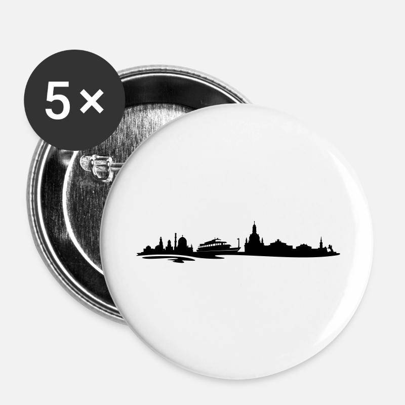 Skyline Dresden - Buttons groß 56 mm (5er Pack) - Weiß