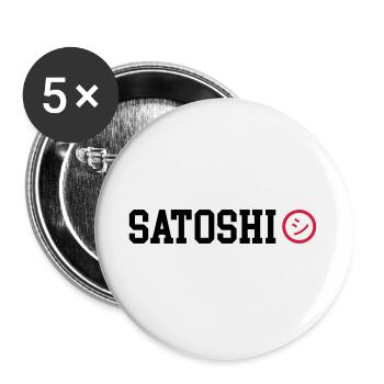 Satoshi Nakamoto BTC Bitcoin - Buttons groß 56 mm (5er Pack) - Weiß - Vorne