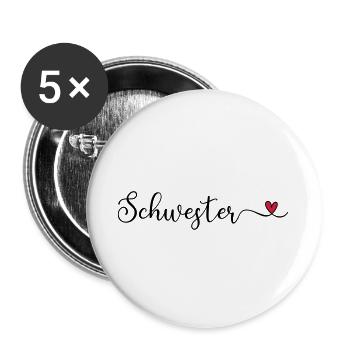 Schwesterherz - Buttons groß 56 mm (5er Pack) - Weiß - Vorne