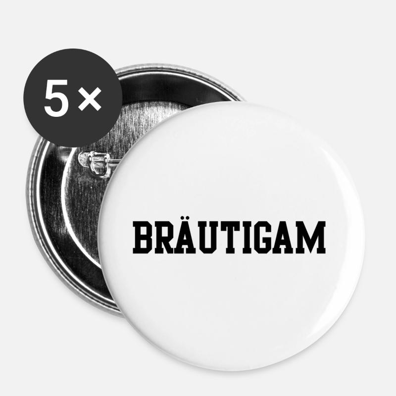 Bräutigam - Buttons groß 56 mm (5er Pack) - Weiß