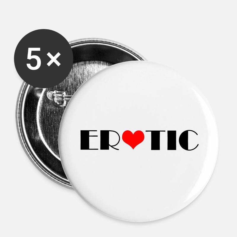 Texterotik mit Herzform - Buttons groß 56 mm (5er Pack) - Weiß