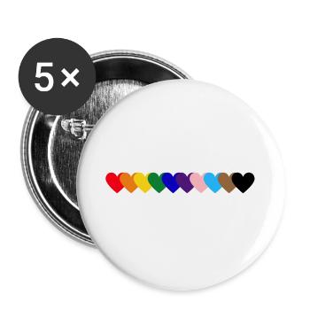 Regenbogen Herzen Pride - Buttons groß 56 mm (5er Pack) - Weiß - Vorne