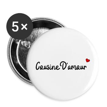Cousine d'amour - Lot de 5 grands badges (56 mm) - blanc - Devant