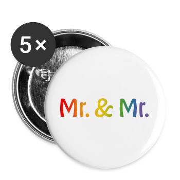 Rainbow Mr and Mr 1 LGBT lgbtqi queer gay - Lot de 5 grands badges (56 mm) - blanc - Devant