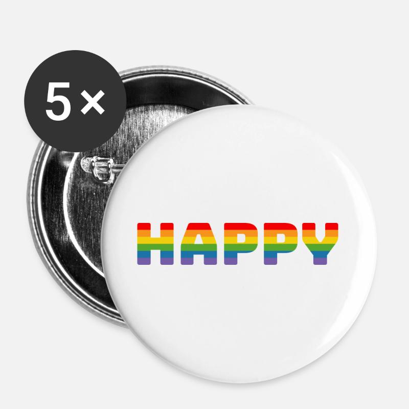 Pride Rainbow Tshirt Happy | LGBT lgbtqi queer - Buttons large 2.2''/56 mm (5-pack) - white