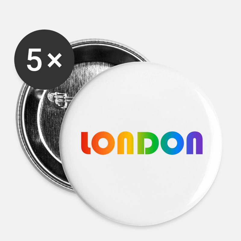 London Rainbow Text - Buttons large 2.2''/56 mm (5-pack) - white