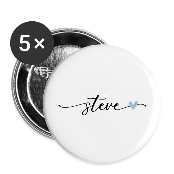 Steve Name Kalligrafie Schrift - Buttons groß 56 mm (5er Pack) - Weiß - Vorne