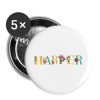 HARPER Namenskunst mit gestickten Blumen - Buttons groß 56 mm (5er Pack) - Weiß - Vorne