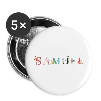 SAMUEL Name Art With Flowers Embroidered - Buttons large 2.2''/56 mm (5-pack) - white - Front