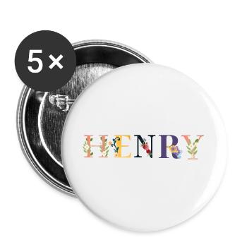 HENRY name decorated with flowers - Buttons large 2.2''/56 mm (5-pack) - white - Front