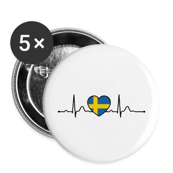 Schweden Herzlinie Herzschlag Skandinavien Urlaub - Buttons groß 56 mm (5er Pack) - Weiß - Vorne