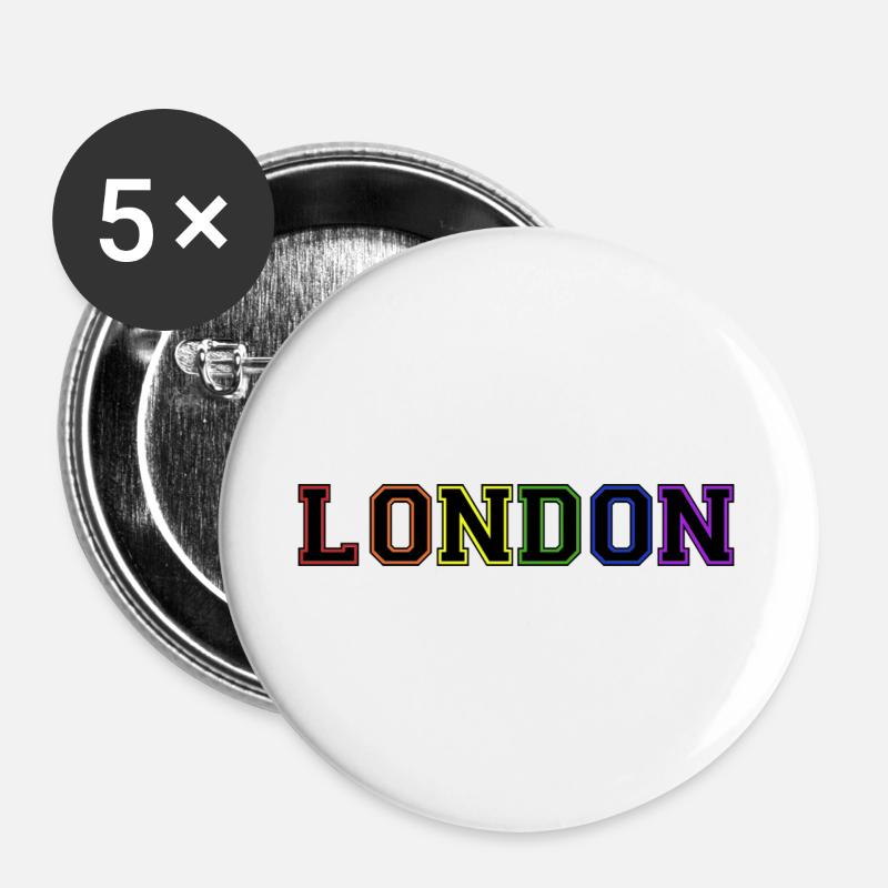 London Varsity Rainbow - Buttons groß 56 mm (5er Pack) - Weiß