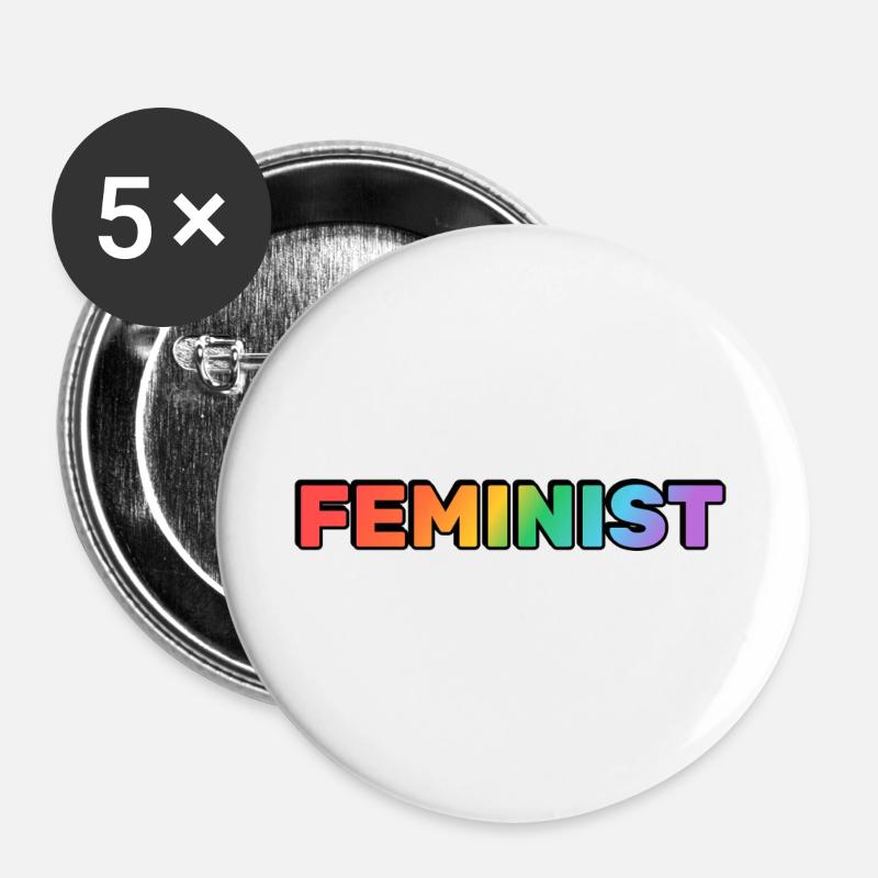 FEMINIST rainbow - Buttons large 2.2''/56 mm (5-pack) - white