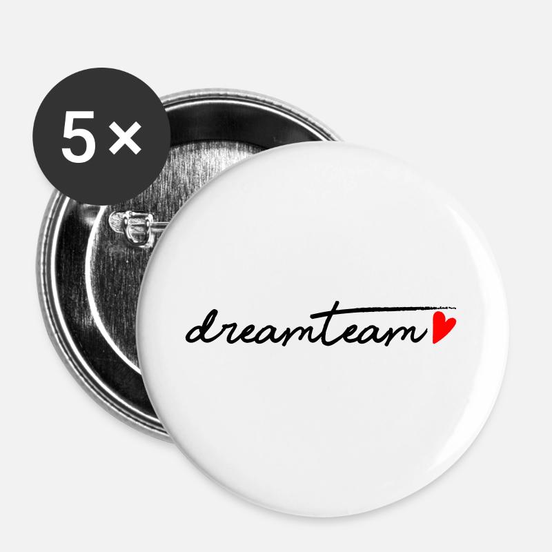 Dream team red heart - Buttons large 2.2''/56 mm (5-pack) - white
