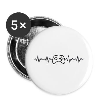 Contrôleur Gamer ECG Battement de cœur - Lot de 5 grands badges (56 mm) - blanc - Devant