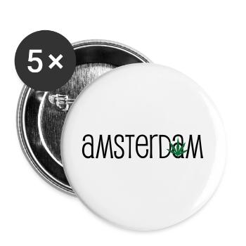 Amsterdam - Cannabis - Weed - Buttons groß 56 mm (5er Pack) - Weiß - Vorne
