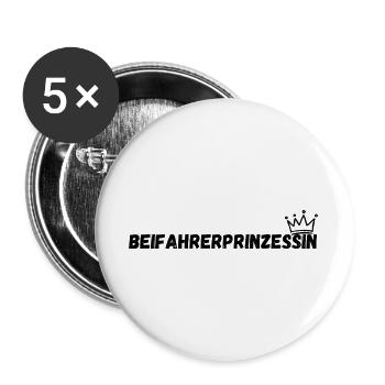 Beifahrerprinzessin - Buttons groß 56 mm (5er Pack) - Weiß - Vorne