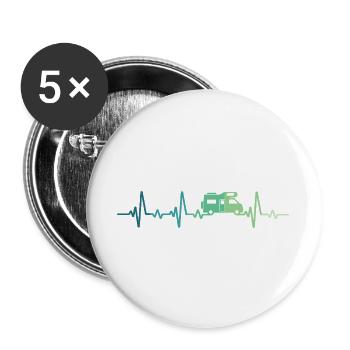 Campervan Heartbeat Camping T-Shirt - Buttons groß 56 mm (5er Pack) - Weiß - Vorne