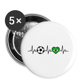 Brazil Football Heartbeat Flag Brasili - Buttons large 2.2''/56 mm (5-pack) - white - Front