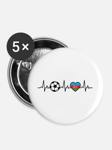 Aserbaidschan Fußball Herzschlag Aserbaidschan - Buttons groß 56 mm (5er Pack) - Weiß