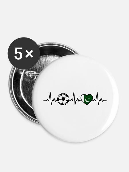 Pakistan Fußball Herzschlag Pakistan - Buttons groß 56 mm (5er Pack) - Weiß