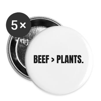 BŒUF > PLANTS | Steak carnivore au lieu de plantes - Lot de 5 grands badges (56 mm) - blanc - Devant
