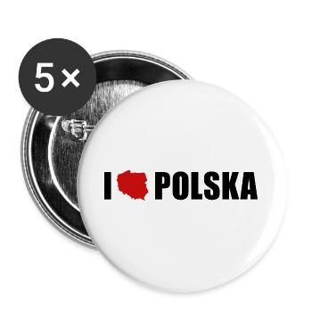 I love Polska Ich liebe Polen - Buttons groß 56 mm (5er Pack) - Weiß - Vorne