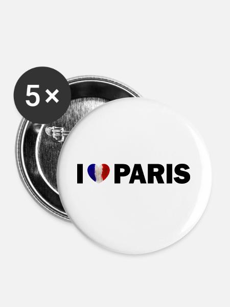 I love Paris France - Buttons groß 56 mm (5er Pack) - Weiß