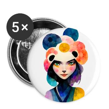 Femme asiatique en look panda - Lot de 5 grands badges (56 mm) - blanc - Devant