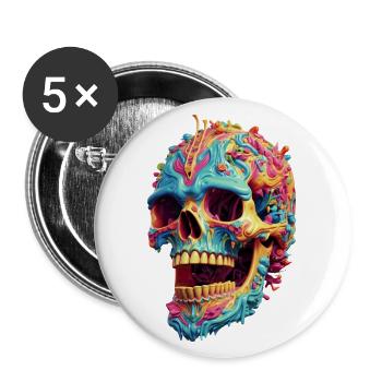 Bunter Totenkopf Schädel 3D Farbenfroh Punk Pop - Buttons groß 56 mm (5er Pack) - Weiß - Vorne
