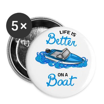 la vie est meilleure sur un bateau - DDR Boot Ibis Motorboat - Lot de 5 grands badges (56 mm) - blanc - Devant