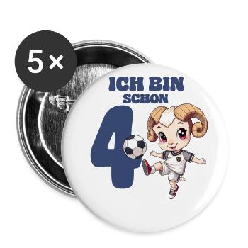 Fußball Geburtstag 4 Jahre Sternzeichen Widder - Buttons groß 56 mm (5er Pack) - Weiß - Vorne