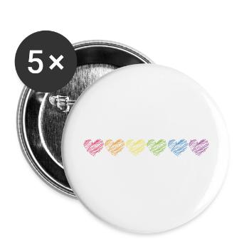 Pride Herzen Kritzelherzchen Regenbogenfarben - Buttons groß 56 mm (5er Pack) - Weiß - Vorne