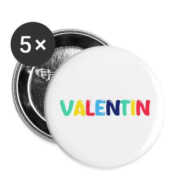 Nom - Valentin - Lot de 5 grands badges (56 mm) - blanc - Devant