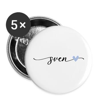 Sven Name Kalligrafie Schrift - Buttons groß 56 mm (5er Pack) - Weiß - Vorne
