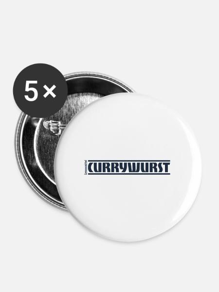 „Genussmittel“ Serie | Currywurst - Buttons groß 56 mm (5er Pack) - Weiß