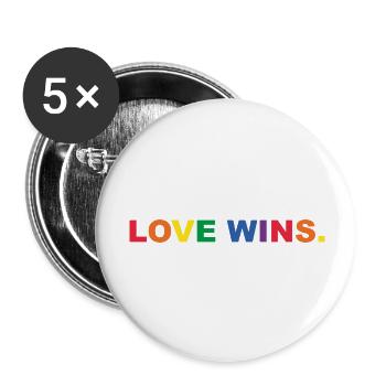 love wins - Regenbogen Schriftzug - Buttons groß 56 mm (5er Pack) - Weiß - Vorne