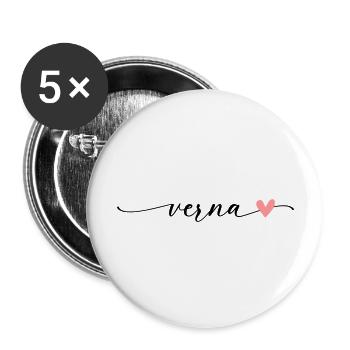 Verna Name Calligraphy Font - Buttons large 2.2''/56 mm (5-pack) - white - Front