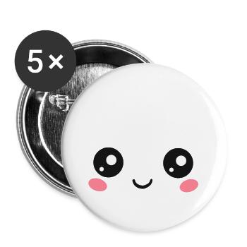 Happy, Kawaii, Augen, Manga Gesicht, Anime, Comic - Buttons groß 56 mm (5er Pack) - Weiß - Vorne