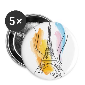 Dessin de tour Eiffel - Lot de 5 grands badges (56 mm) - blanc - Devant