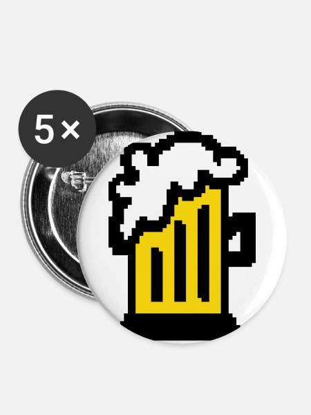 Bier Pixel Art - Buttons groß 56 mm (5er Pack) - Weiß