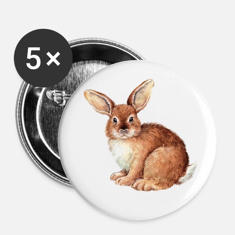 LAPIN ROSA - Lot de 5 grands badges (56 mm) - blanc