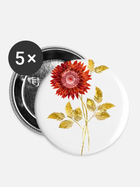 Bunte Blume - Buttons groß 56 mm (5er Pack) - Weiß