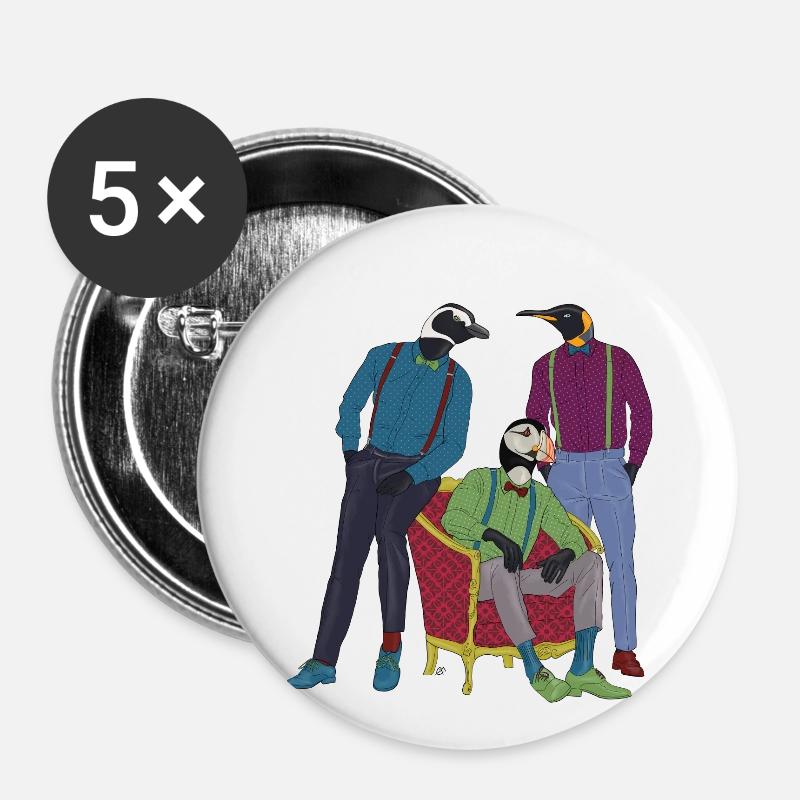 penguins with bow tie - Buttons large 2.2''/56 mm (5-pack) - white