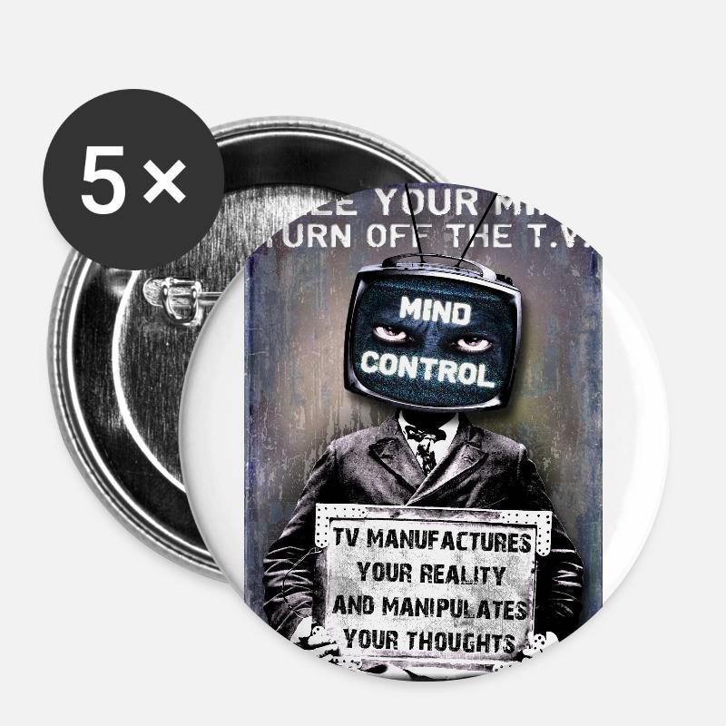 Éteignez le téléviseur - Lot de 5 grands badges (56 mm) - blanc