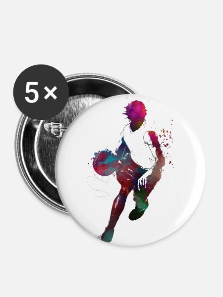 Basketball Sport - Buttons groß 56 mm (5er Pack) - Weiß