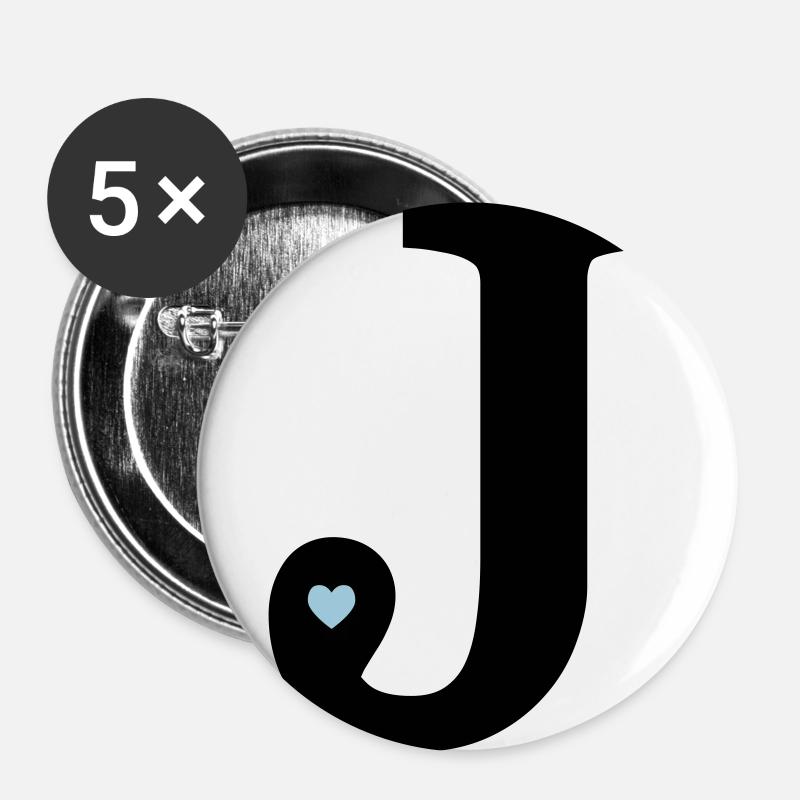 Letter J initial - Buttons large 2.2''/56 mm (5-pack) - white