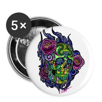 Schädel/abstraktBlüten - Buttons groß 56 mm (5er Pack) - Weiß - Vorne