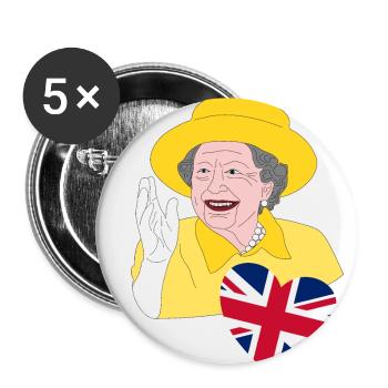 British Queen Elizabeth II with Union Jack - Buttons large 2.2''/56 mm (5-pack) - white - Front