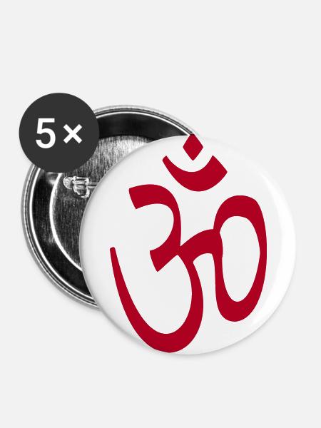 aum, Buddhismus - Buttons groß 56 mm (5er Pack) - Weiß